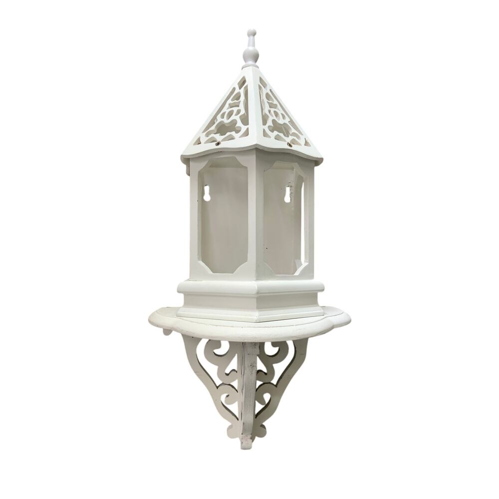 Country Farmhouse Wall Sconce Wooden Gazeebo White 20 Inches Tall Plant Holder